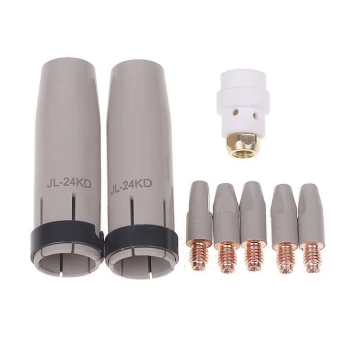 24KD MIG welding torch nozzle kit with various tips for optimal conductivity and performance.