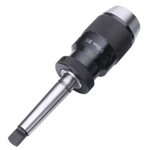 Self-tightening keyless drill chuck MT2-B16 with reinforced bearing steel for superior grip and durability.