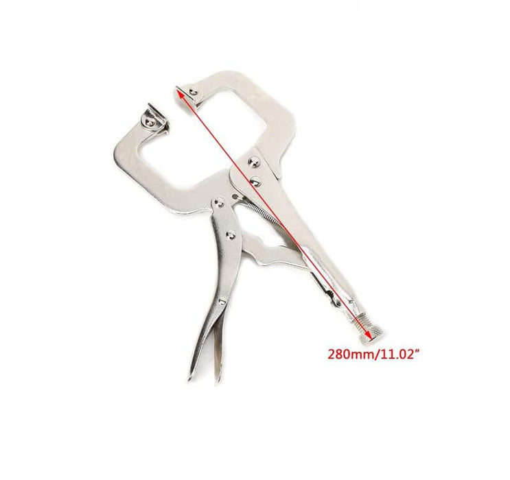 11-inch welding C clamp with wide jaw opening and adjustable positions made of high-grade alloy steel for secure clamping.