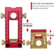 2-in-1 drill guide doweling jig featuring red and gold colors with adjustable ranges of 10-85mm and 10-30mm for precise punching.