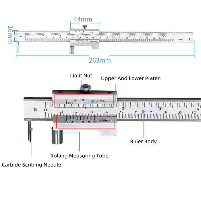 Marking Vernier Caliper with Carbide Scriber Parallel Marking Gauge 0-200mm