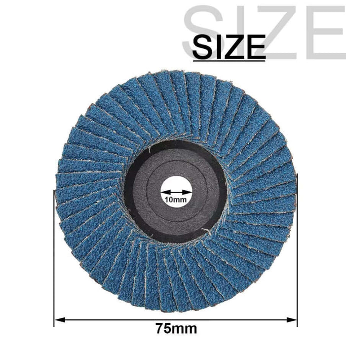 75mm blue zirconia flap disc for sanding and material removal, featuring 10mm center, ideal for high-speed grinding tasks.