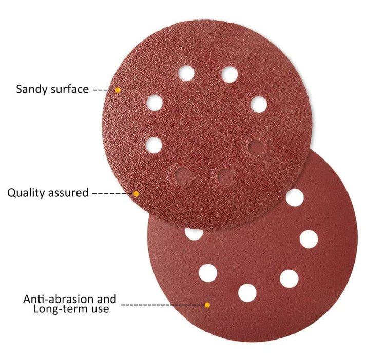 125mm sanding disc set showcasing sandy surface, quality assurance, and anti-abrasion features for long-term use.