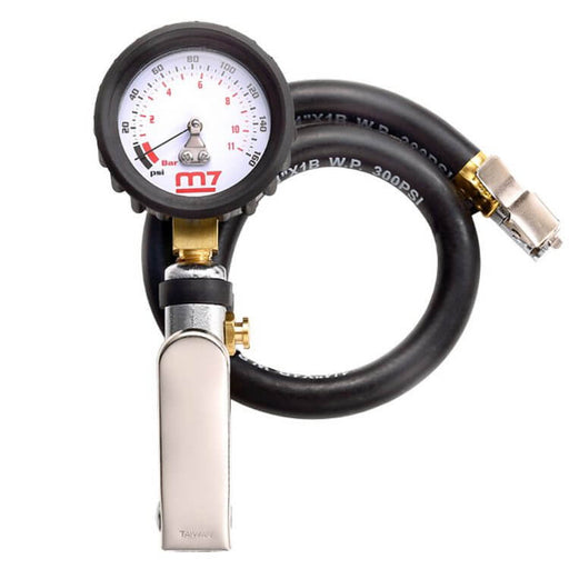 M7 Air Tool Tyre Inflator with Pressure Gauge, 0-1100 Kpa Range, Durable Zinc Alloy Body, 450mm Hose, Deflating Valve, Clip-On Connector