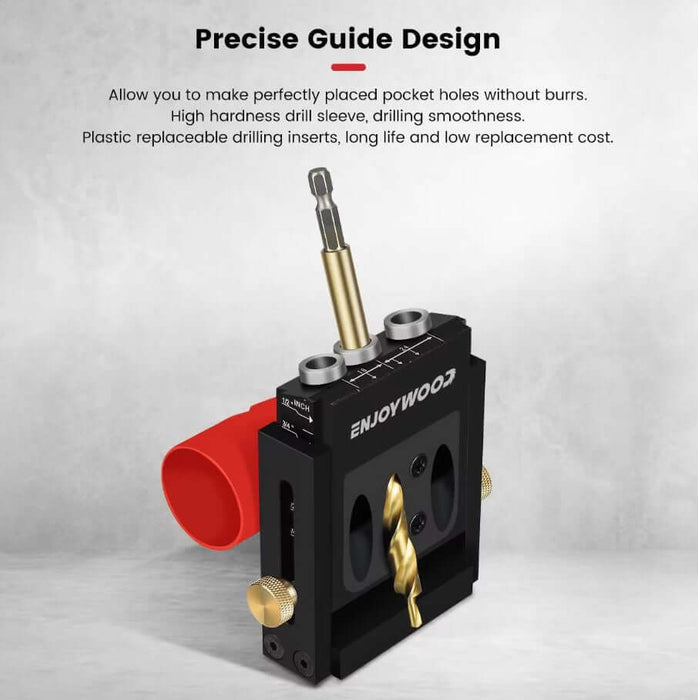 Precise guide design of 45-Piece Pocket Hole Jig Kit for accurate drilling and durability in woodworking projects.