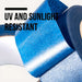 Blue UV and sunlight-resistant painting masking tape rolls for clean, sharp lines and residue-free removal in various sizes.