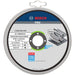 Bosch Pro INOX 125mm Stainless Steel Cutting Disc, 10-pack, showing product label and specifications for angle grinders