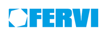 Fervi logo in blue with a geometric hexagonal icon on the left side