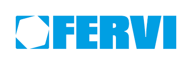 Fervi logo in blue with a geometric hexagonal icon on the left side