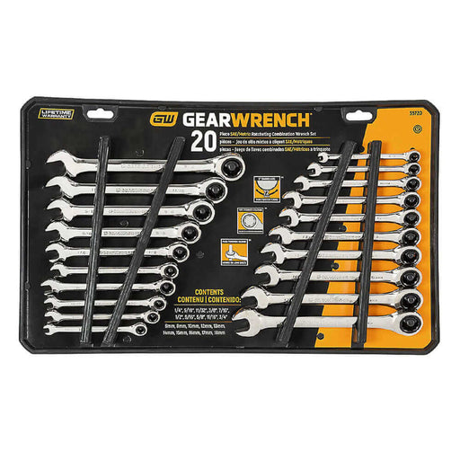 Gearwrench 20 Pc. 72-Tooth SAE/Metric Ratcheting Combination Spanner Set