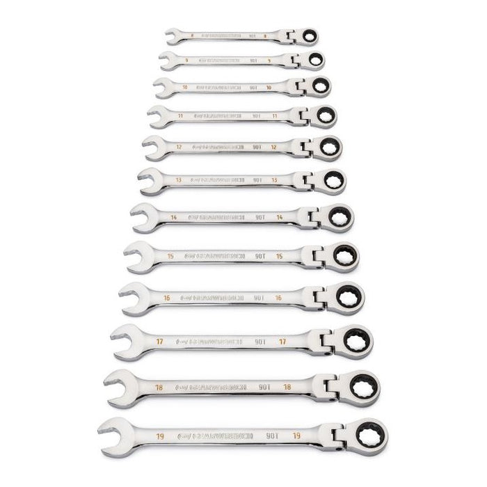 Gearwrench 12 Pc 90T 12 Point Metric Flex-Head Combination Ratcheting Wrench Set