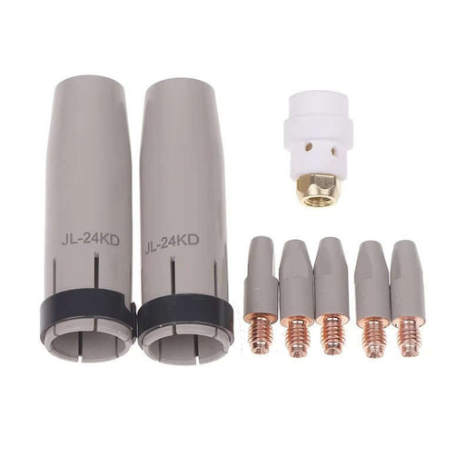 24KD MIG welding torch nozzle kit with various tips for optimal conductivity and performance.
