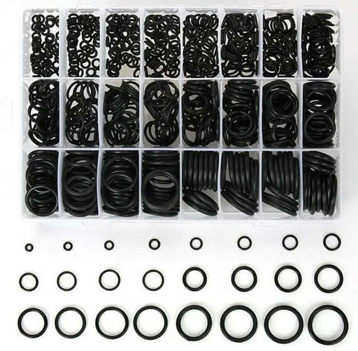 800-piece 24 size assortment O-Ring Kit in plastic case, showcasing nitrile rubber O-rings in various sizes from 6mm to 28mm inner diameter.