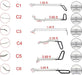 Diagram of small dent removal tool set, showing dimensions and shapes of six different car dent hook rods.