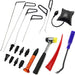 17-piece small dent removal tool set including dent hook rods, a knock-down pen, hammer, and interchangeable pen heads.