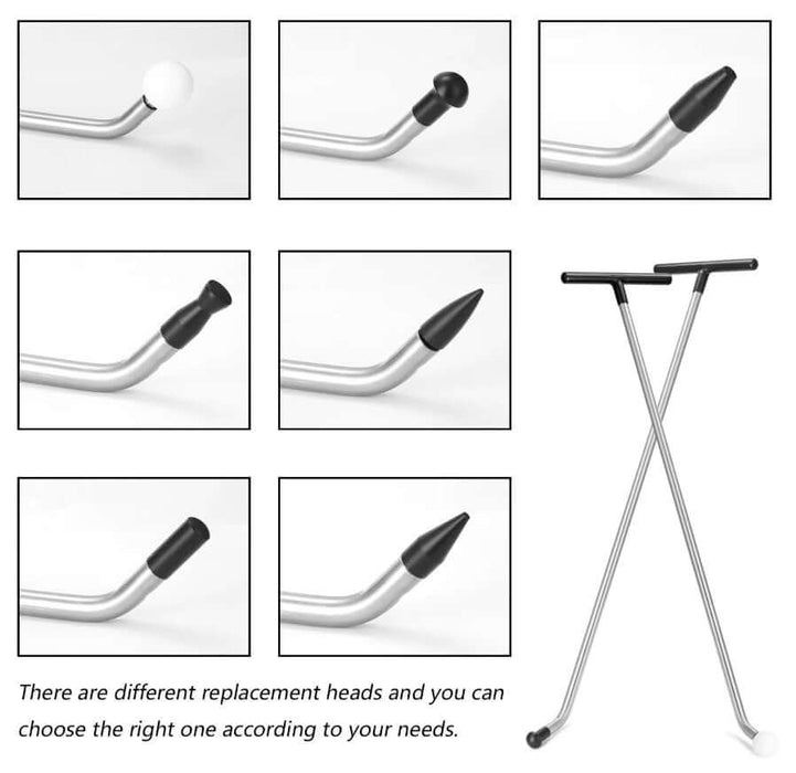 Replacement heads for dent removal rods, showcasing various shapes for car body repair.