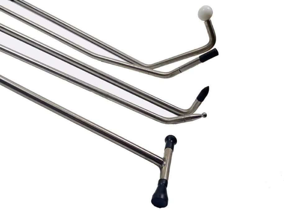 Replaceable head kit for paintless dent removal with stainless steel push rods and multiple head attachments.