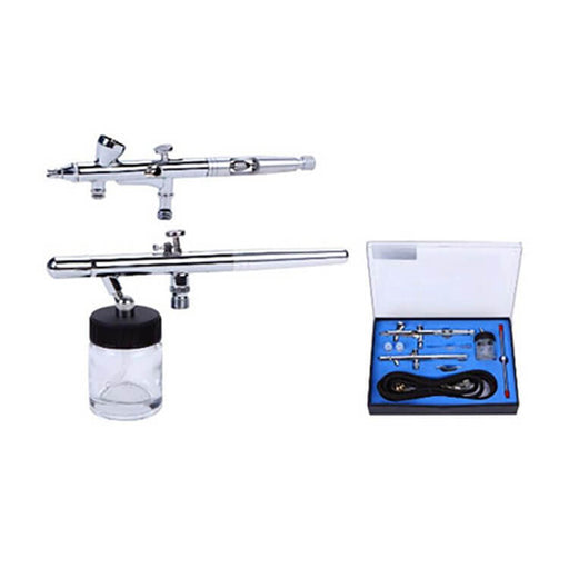 Gravity Suction Dual Airbrush Kit with accessories in original packaging, perfect for body painting and cake decoration.