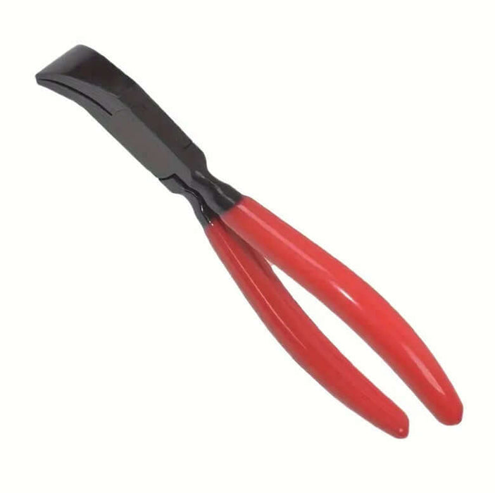 Hand seaming and clinching pliers with red grips, ideal for portable sheet metal bending and straightening.