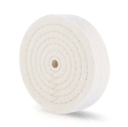 Thick buffing polishing wheel 150mm with 1/2" center hole and 70 plies for bench grinders, ideal for polishing various materials.