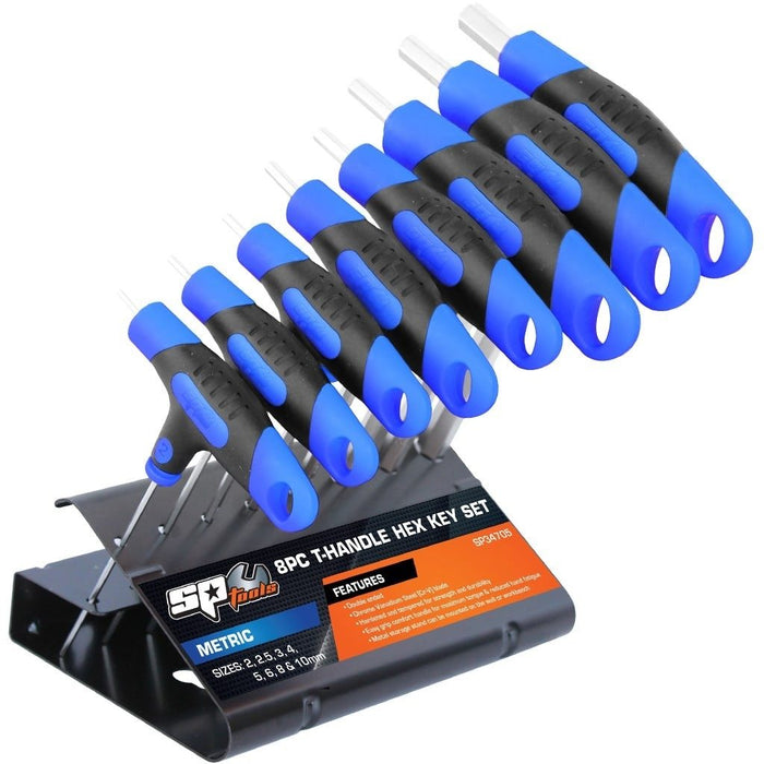 SP TOOLS T-HANDLE 8 PIECE HEX KEY SET METRIC WITH STAND