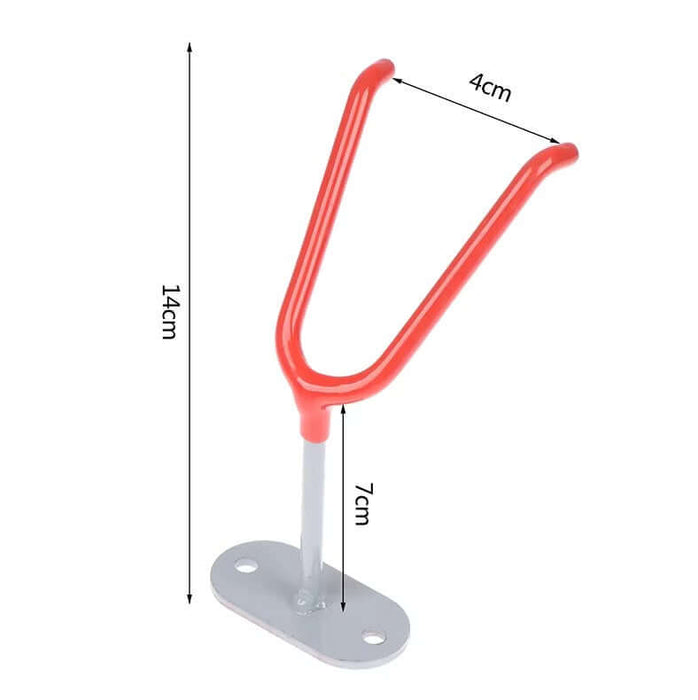 Wall-mounted spray gun holder dimensions with rubber protection, showcasing durable support for efficient workspace organization.