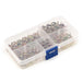 75Pcs spring-driven hose clamps made of manganese steel in a clear plastic storage box