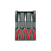 T&E Tools 3 Piece Extra Long Spark Plug Boot Removal Plier Set with bright red cushioned grips in black storage tray.