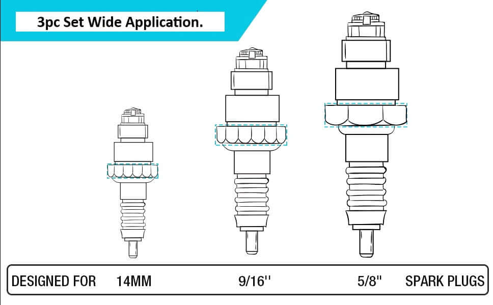 "DURATECH 3-piece 3/8 inch drive magnetic swivel spark plug socket set for 14MM, 9/16 inch, and 5/8 inch spark plugs"