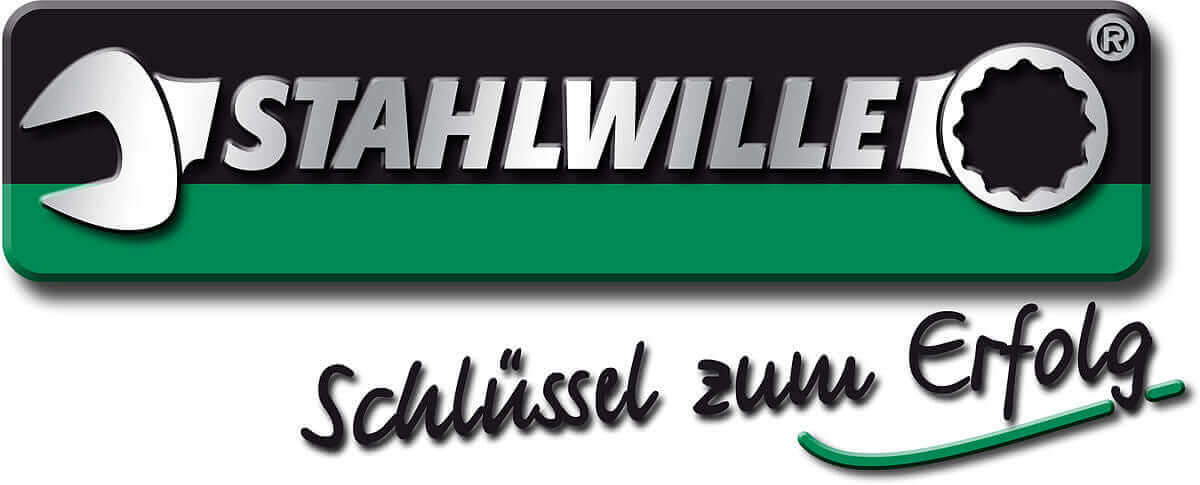 STAHLWILLE logo featuring a wrench symbol and the phrase 'Schlüssel zum Erfolg' showcasing quality tools.