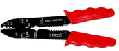 T&E Non-Insulated Wire Crimp & Strip Pliers with red handles and crimp openings for efficient wire stripping and cutting.