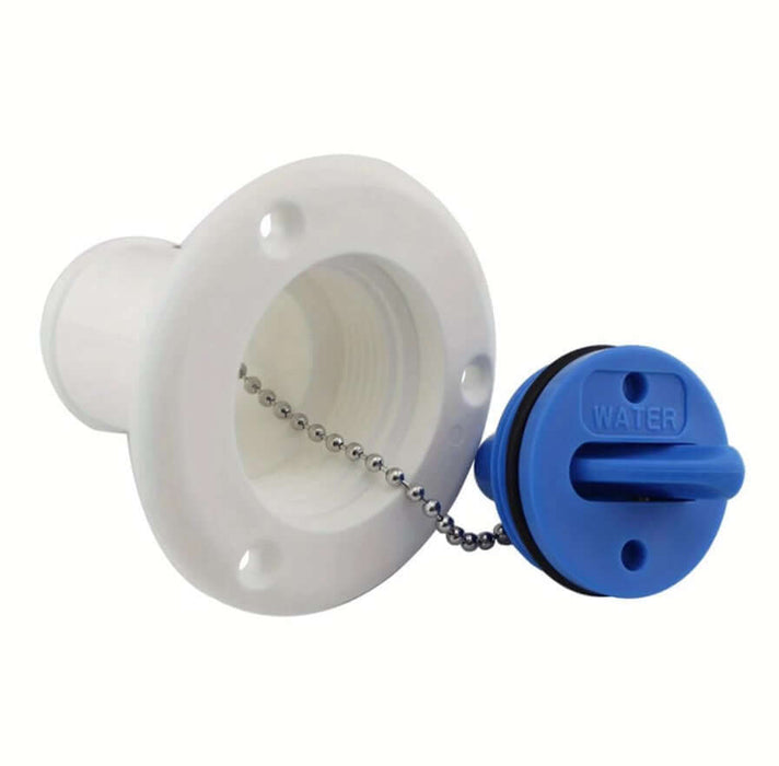 Durable water tank cover inlet replacement cap with O-ring seal, designed for yachts, RVs, and trailers.