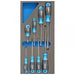 FERVI 8-piece flat screwdriver set in grey and blue foam tray for technicians