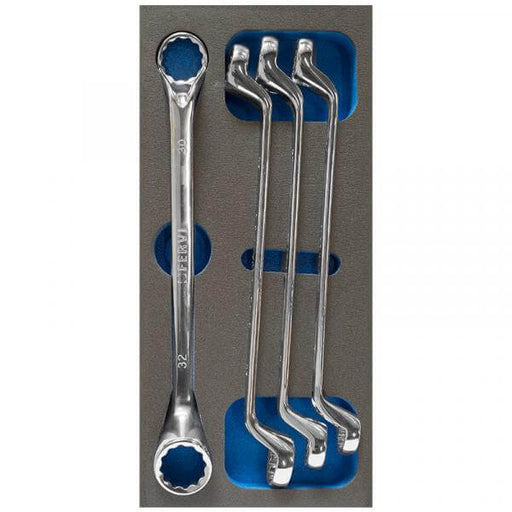 FERVI Large Ring Spanner Wrench Set in two-colored foam tray for technicians' efficiency and durability.