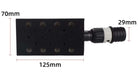 Hand sanding block dimensions with air valve, designed for dust-free automotive applications, 125mm x 70mm x 29mm.